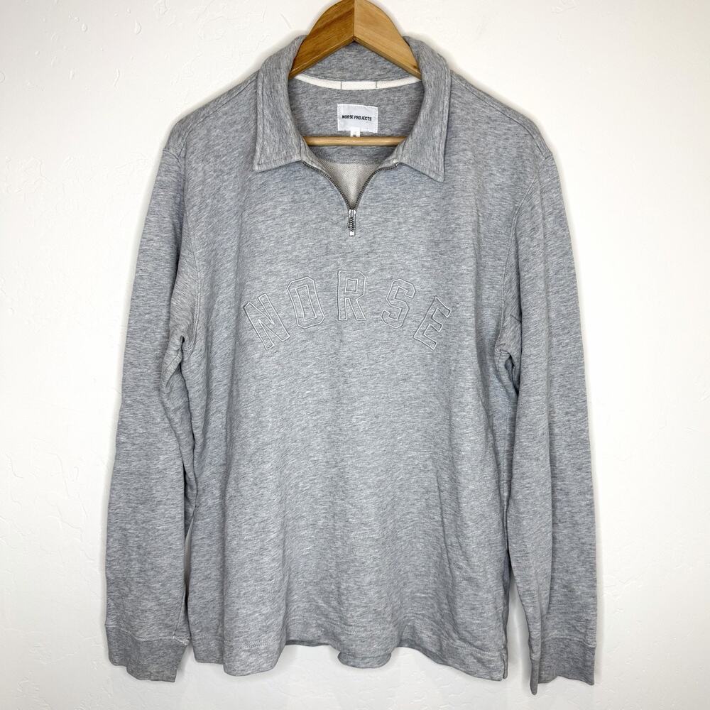 Norse Projects Horn Half Zip Pullover Sweatshirt Mens XL Gray Long Sleeve